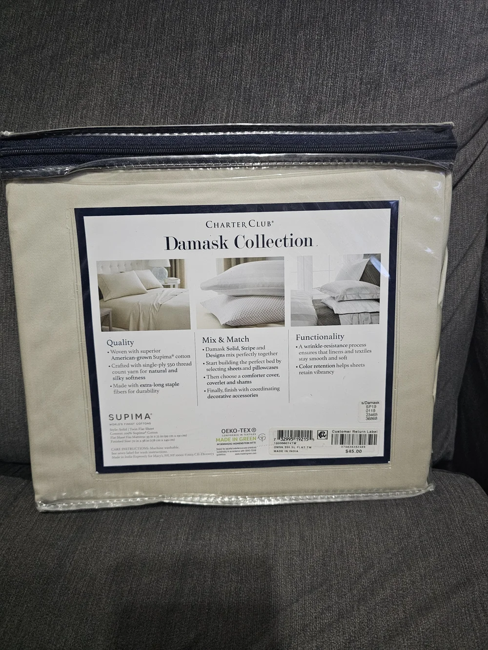 Charter Club Damask Solid Twin Flat Sheet – Cream Tone
